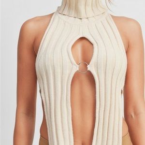 Brand new cream turtleneck top with open back